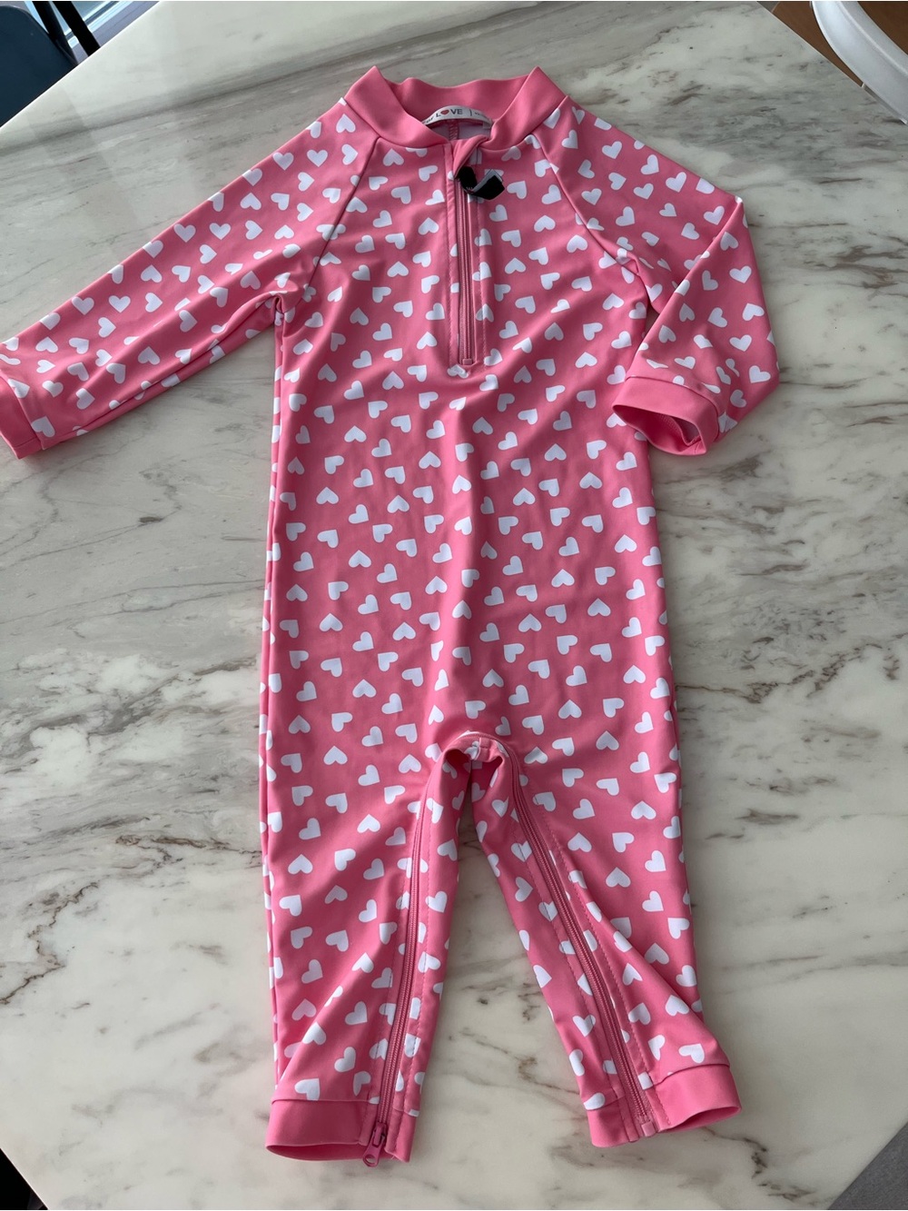 Girls' Pink Heart One-Piece Swim Suit with Front Zip